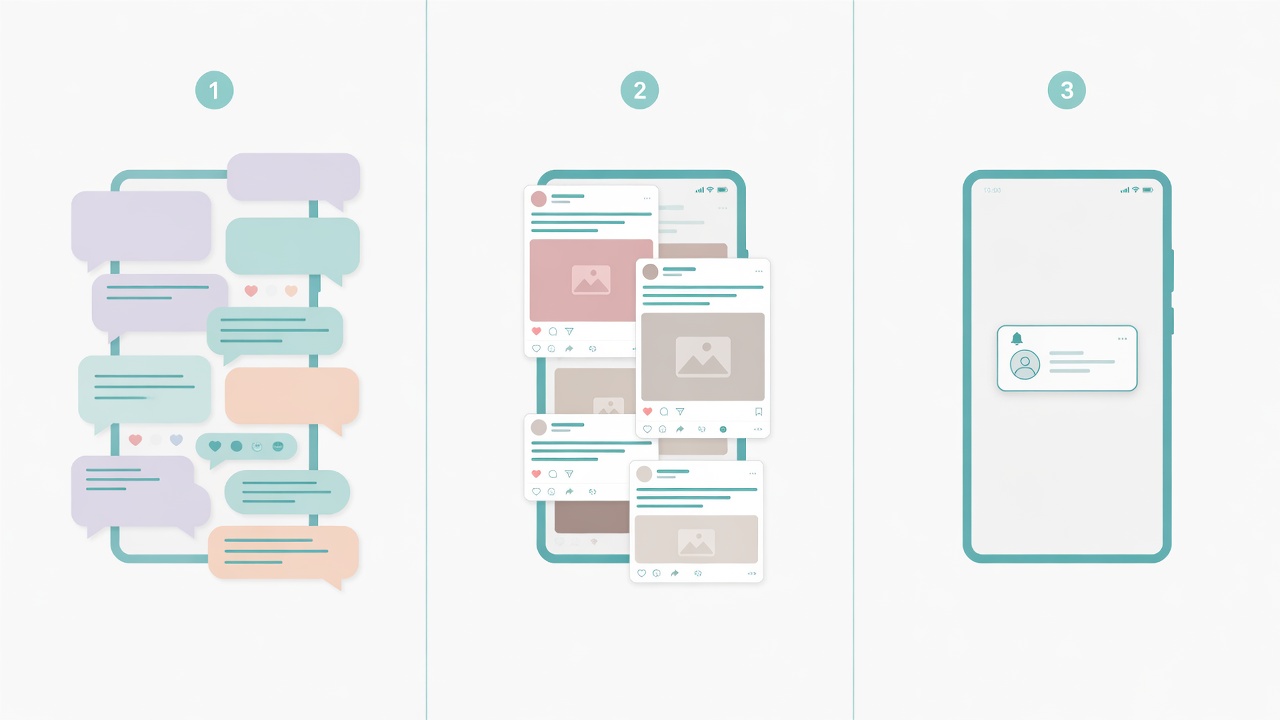 Messy group chat and social feed versus a clear push notice